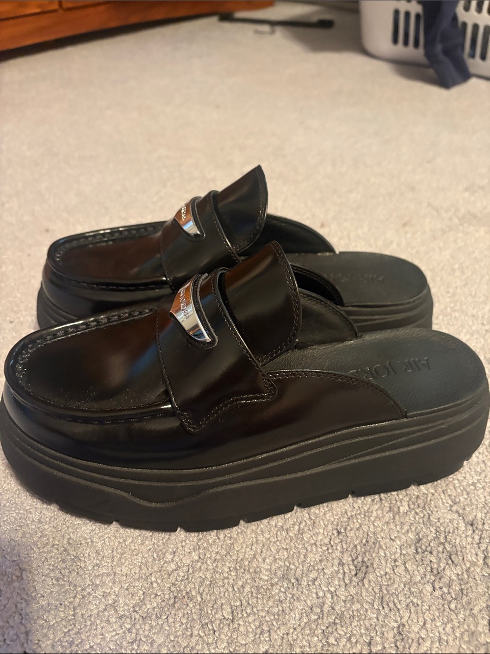 Nike air Jordan  Black Platform Slip-On Mules with Silver Accent